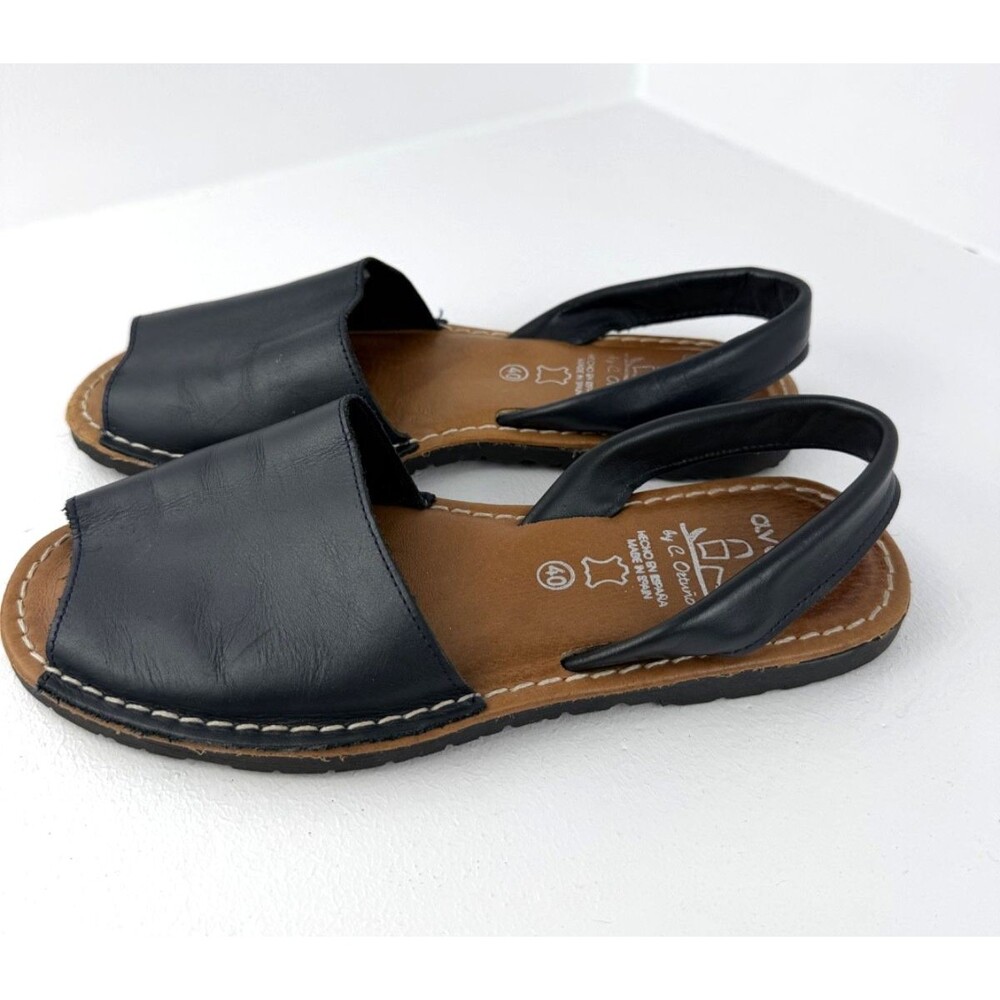 Avarca C Ortuno Black Leather Sandals Womens US 9 EU 40 Made Spain
